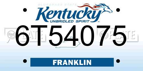 6T54075 Kentucky License Plate