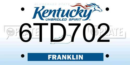 6TD702 Kentucky License Plate