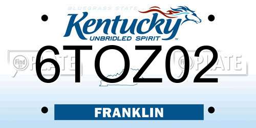 6TOZ02 Kentucky License Plate