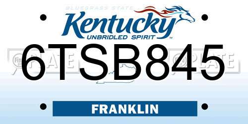 6TSB845 Kentucky License Plate