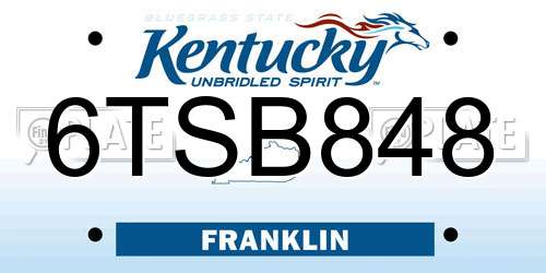 6TSB848 Kentucky License Plate