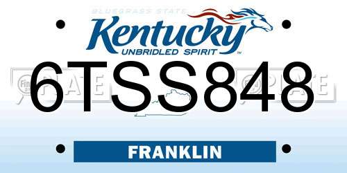 6TSS848 Kentucky License Plate