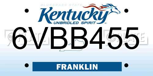 6VBB455 Kentucky License Plate