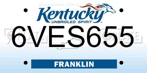 6VES655 Kentucky License Plate