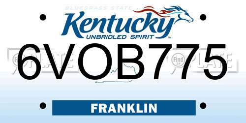 6VOB775 Kentucky License Plate