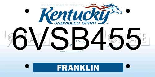 6VSB455 Kentucky License Plate