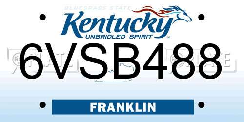 6VSB488 Kentucky License Plate