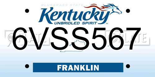 6VSS567 Kentucky License Plate