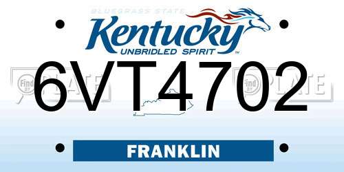 6VT4702 Kentucky License Plate