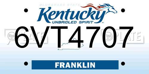 6VT4707 Kentucky License Plate