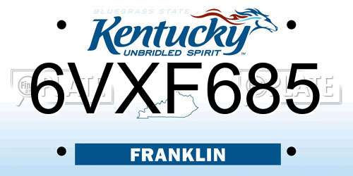 6VXF685 Kentucky License Plate