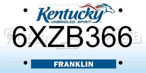 6XZB366 Kentucky License Plate