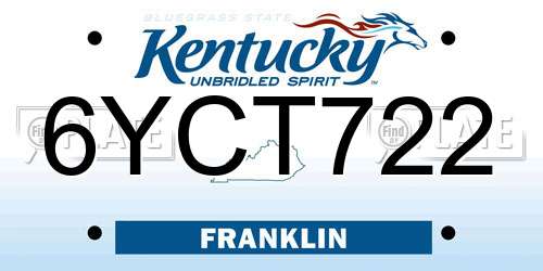 6YCT722 Kentucky License Plate