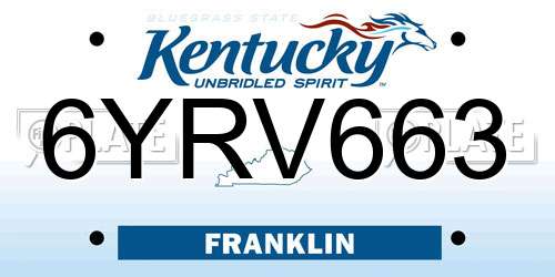 6YRV663 Kentucky License Plate