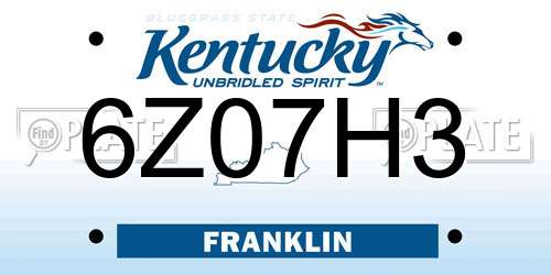 6Z07H3 Kentucky License Plate