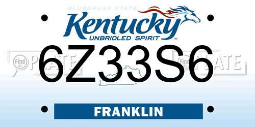 6Z33S6 Kentucky License Plate