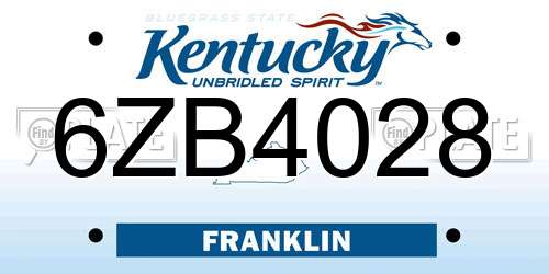 6ZB4028 Kentucky License Plate