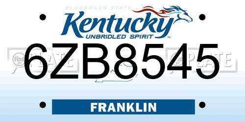 6ZB8545 Kentucky License Plate