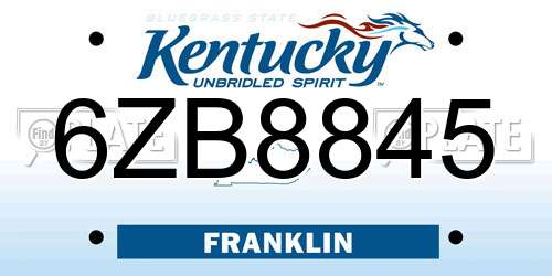 6ZB8845 Kentucky License Plate