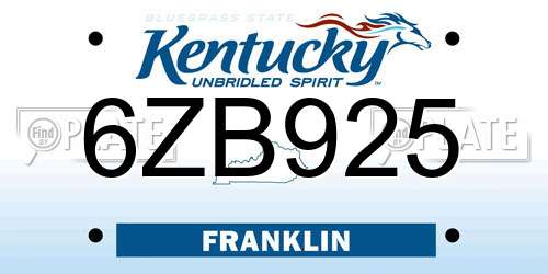 6ZB925 Kentucky License Plate