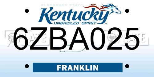 6ZBA025 Kentucky License Plate