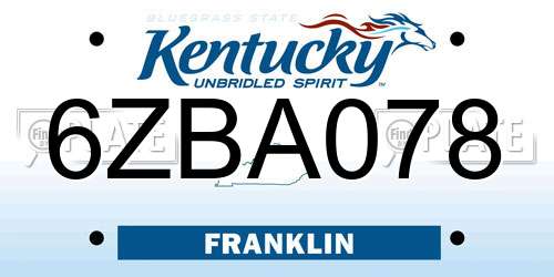 6ZBA078 Kentucky License Plate