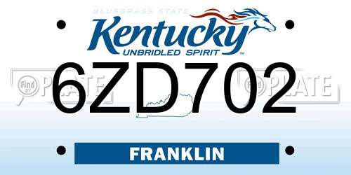 6ZD702 Kentucky License Plate