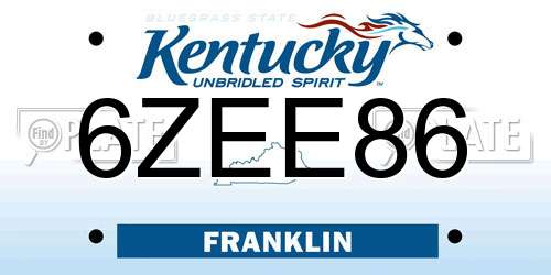 6ZEE86 Kentucky License Plate