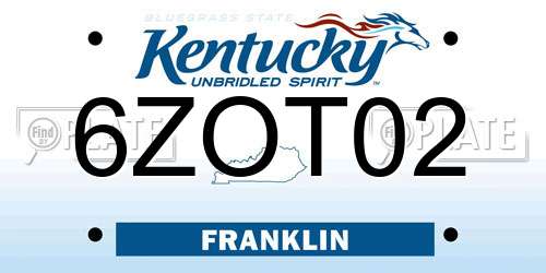 6ZOT02 Kentucky License Plate