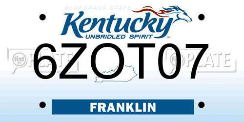 6ZOT07 Kentucky License Plate