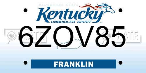 6ZOV85 Kentucky License Plate