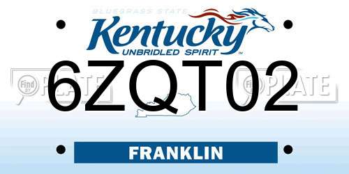 6ZQT02 Kentucky License Plate