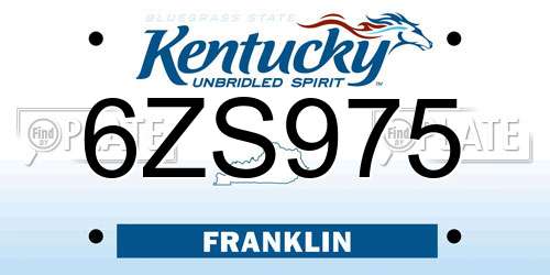 6ZS975 Kentucky License Plate
