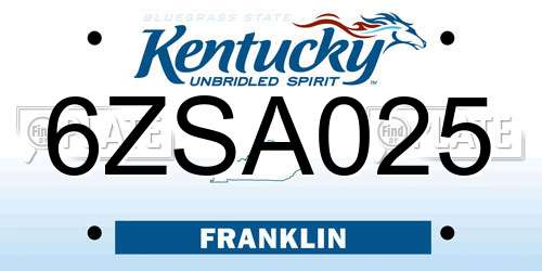 6ZSA025 Kentucky License Plate