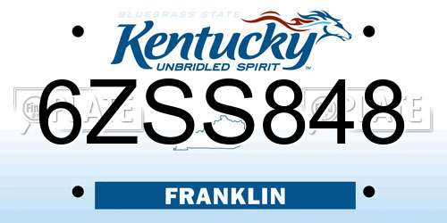 6ZSS848 Kentucky License Plate
