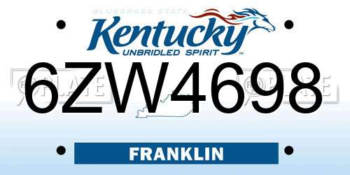 6ZW4698 Kentucky License Plate