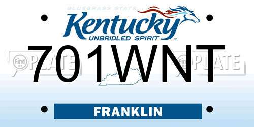 701WNT Kentucky License Plate