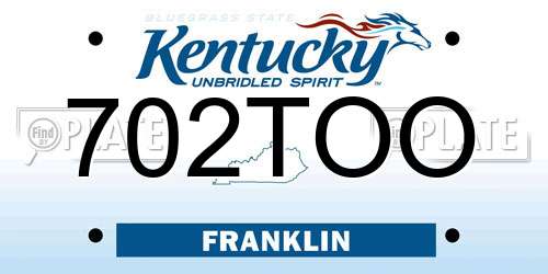 702TOO Kentucky License Plate