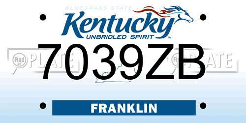 7039ZB Kentucky License Plate