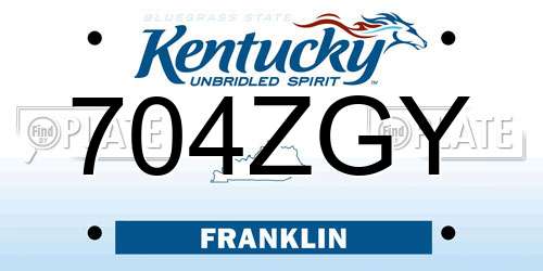704ZGY Kentucky License Plate