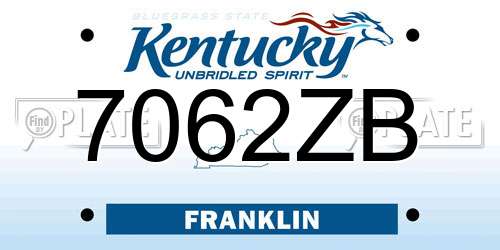 7062ZB Kentucky License Plate