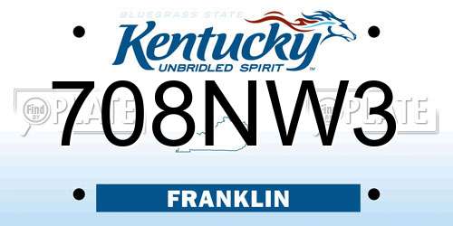 708NW3 Kentucky License Plate