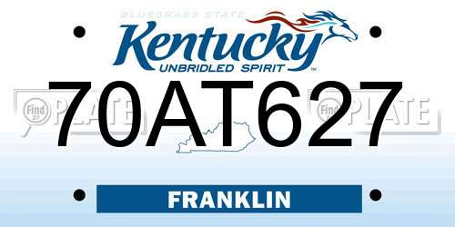 70AT627 Kentucky License Plate
