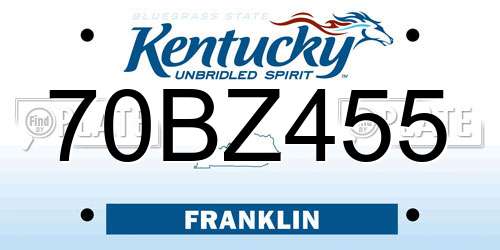 70BZ455 Kentucky License Plate