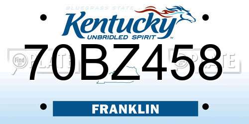 70BZ458 Kentucky License Plate