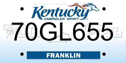 70GL655 Kentucky License Plate