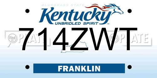 714ZWT Kentucky License Plate