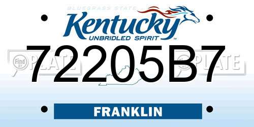 72205B7 Kentucky License Plate