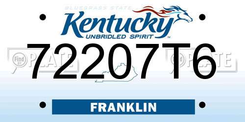72207T6 Kentucky License Plate
