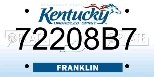 72208B7 Kentucky License Plate